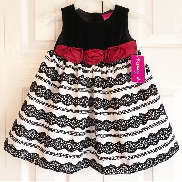 NWT Penny M. Formal Black & White Velvet Holiday Dress 12M - Picture 1 of 16